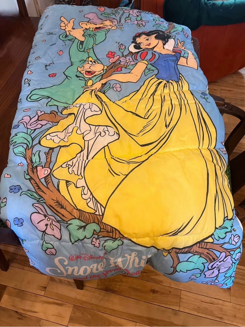 Vintage Disney Snow White Sleeping Bag in Blue, Yellow & Green
